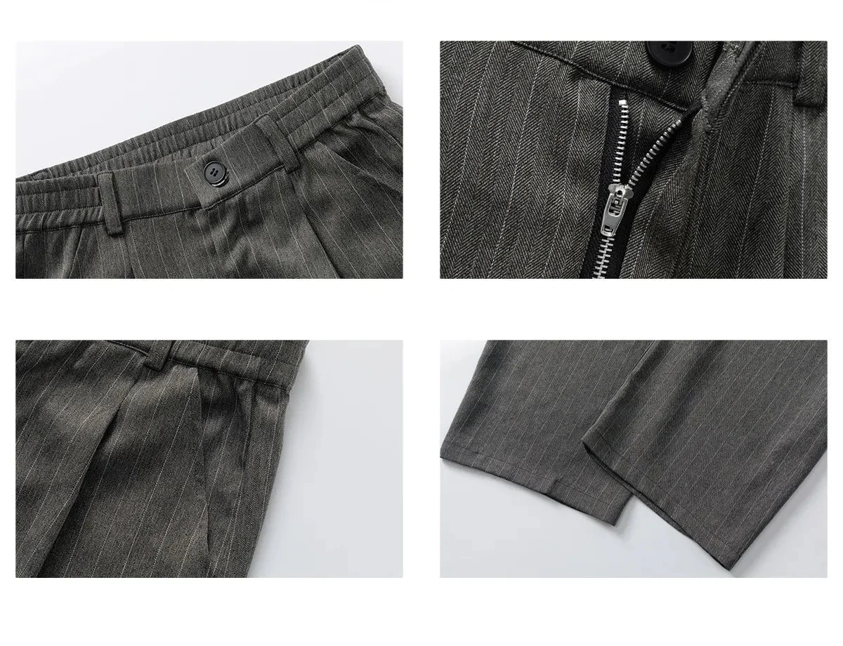 Men Classic Striped Pleated Wide Leg Trousers | Baggy | Straight | Dress Pants | Business