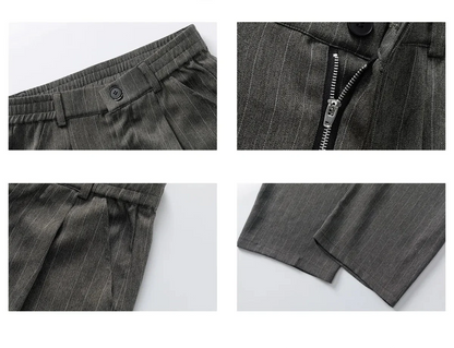 Men Classic Striped Pleated Wide Leg Trousers | Baggy | Straight | Dress Pants | Business