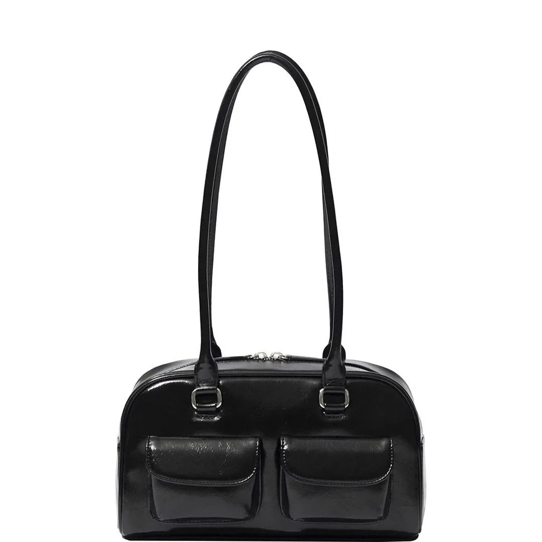 Women Baguette Leather Shoulder Bag black