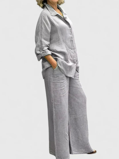 Roslyn | Women's Button-Down Shirt Set Wide Leg Pants Two-Piece