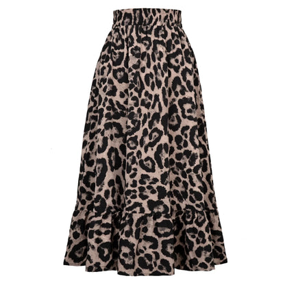 Women Loose Long Leopard Skirt Gray