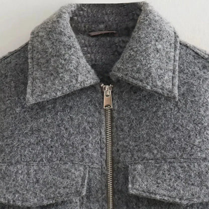 Women Cropped Tweed Coat | Short Wool Blend Jacket