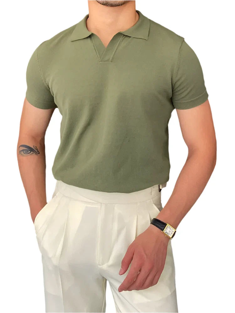 Men’s Casual Plain Short Sleeves Polo Shirts | Turn-down Collar Summer Pullover Green