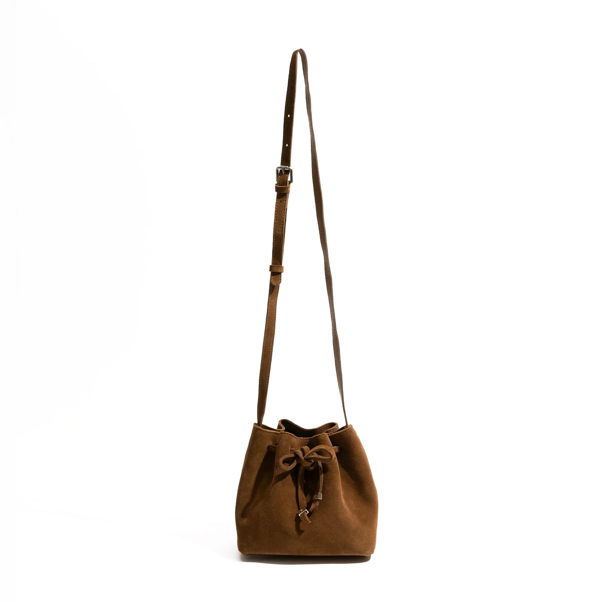 Women Suede Bucket Bag | Pleated Drawstring Bag
