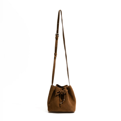 Women Suede Bucket Bag | Pleated Drawstring Bag