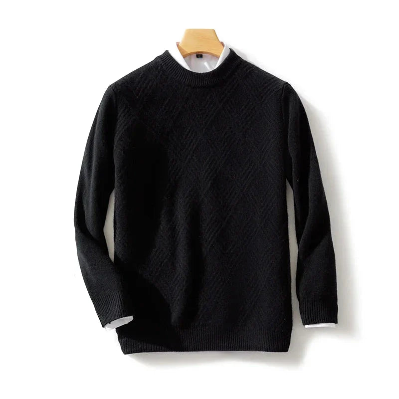 Men Knitted Wool Sweater | Winter Round Neck Pullover Black