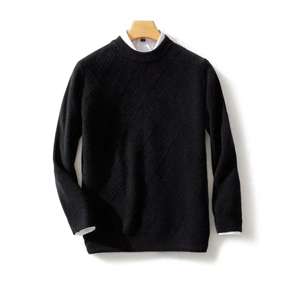 Men Knitted Wool Sweater | Winter Round Neck Pullover Black