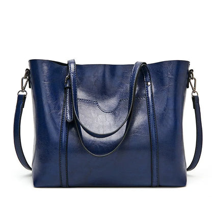 Women Tote Shoulder Bag | Oil Wax Leather Handbag Blue