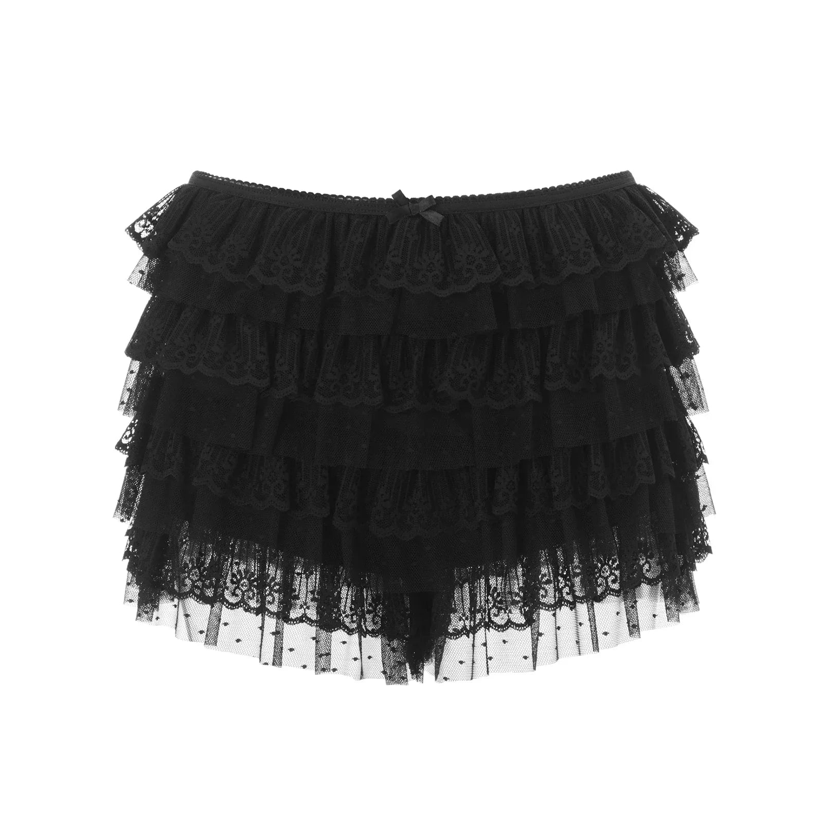 Women Mesh Lace Bloomer Shorts | Y2k | Layered Ruffle Frilly Shorts | Party | Clubwear black