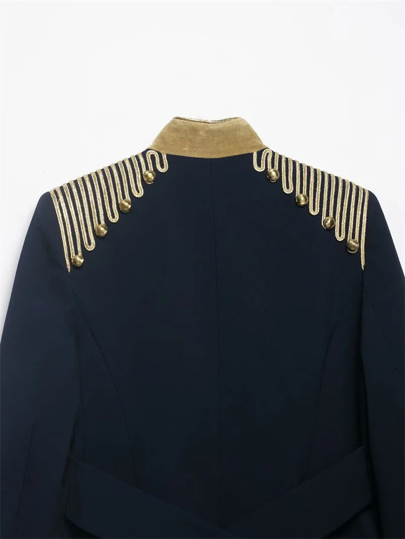 Women Cropped Jacket | Rope Knot Buttons | Stand Collar | Long Sleeve | Spring Jacket | Napoleon Jacket