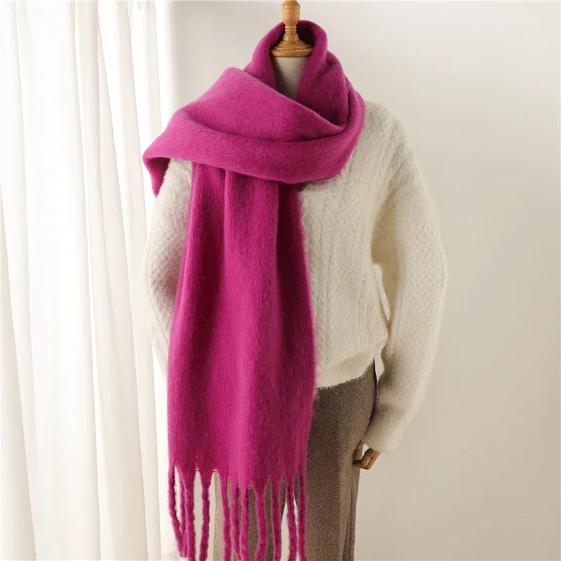 Women Warm Winter Cashmere Scarf | Thick Soft Tassel Shawl | Long Poncho | Echarpe | Pashmina Pink