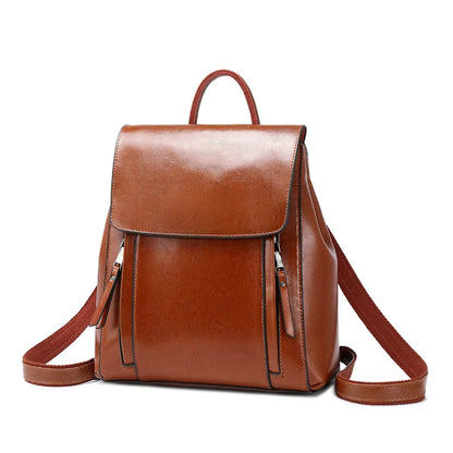 Women Square Genuine Leather Backpack | Anti-Theft Shoulder Bag Brown