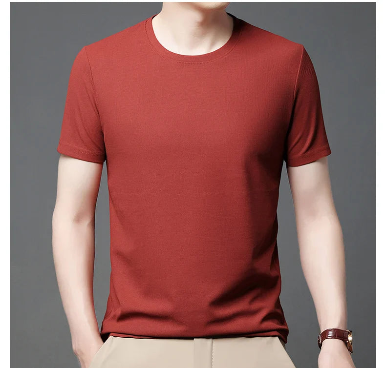 Men Waffle Round Neck Short Sleeve T-shirt | Summer Top
