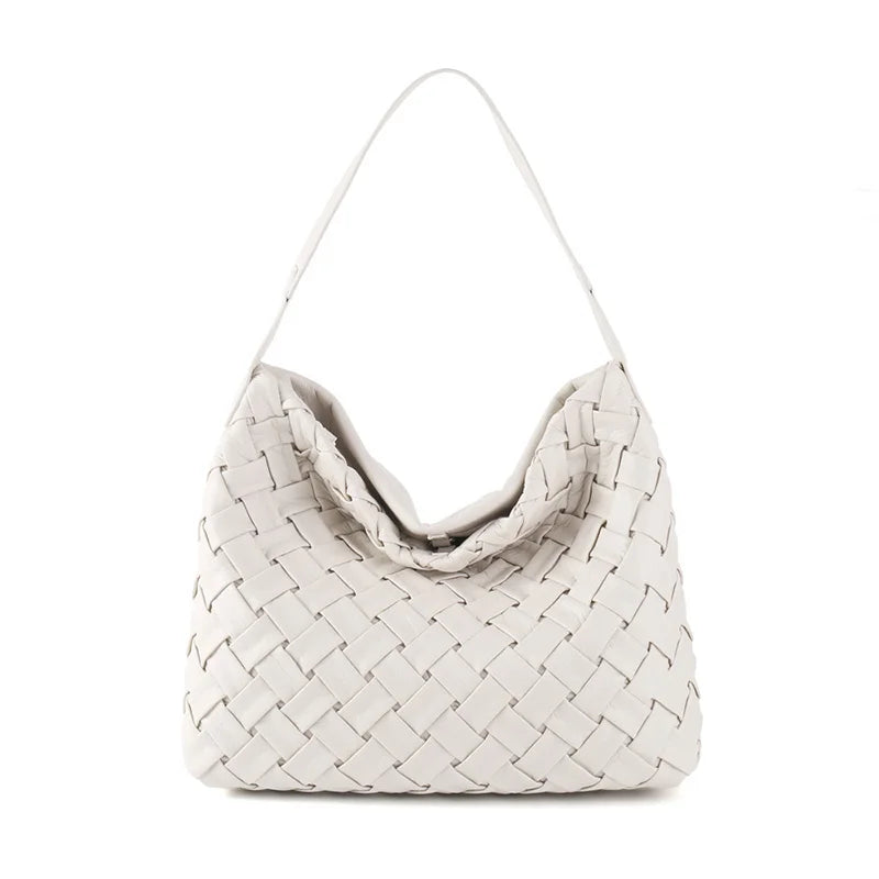 Women Woven Tote Bag | Textured Pleated Soft Leather Bag White