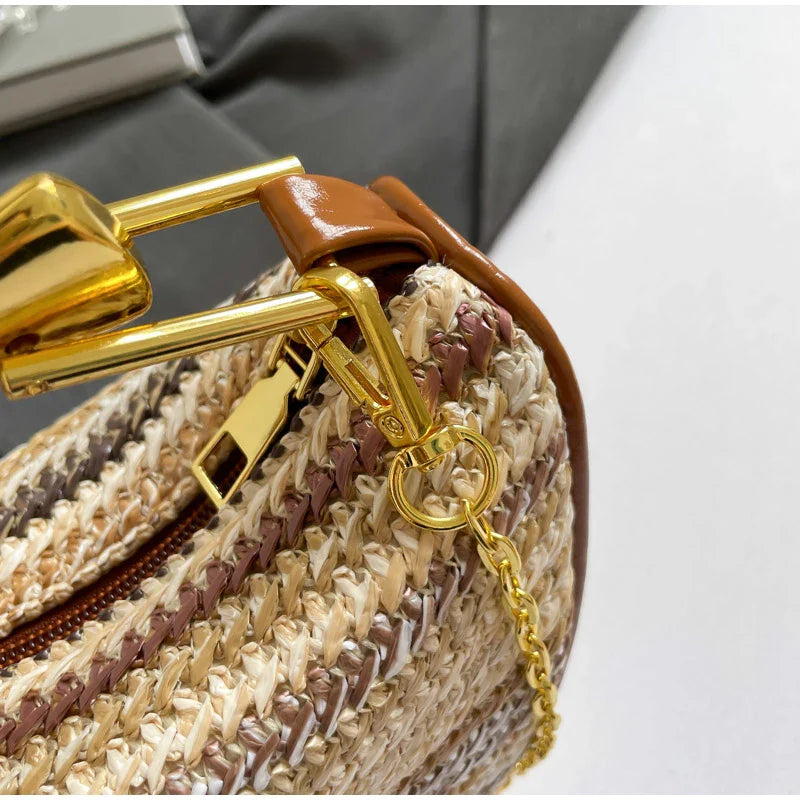 Women Woven Handbag | Rattan Half-Moon | Straw Shoulder Bag | Bucket Bag | Crossbody Bag