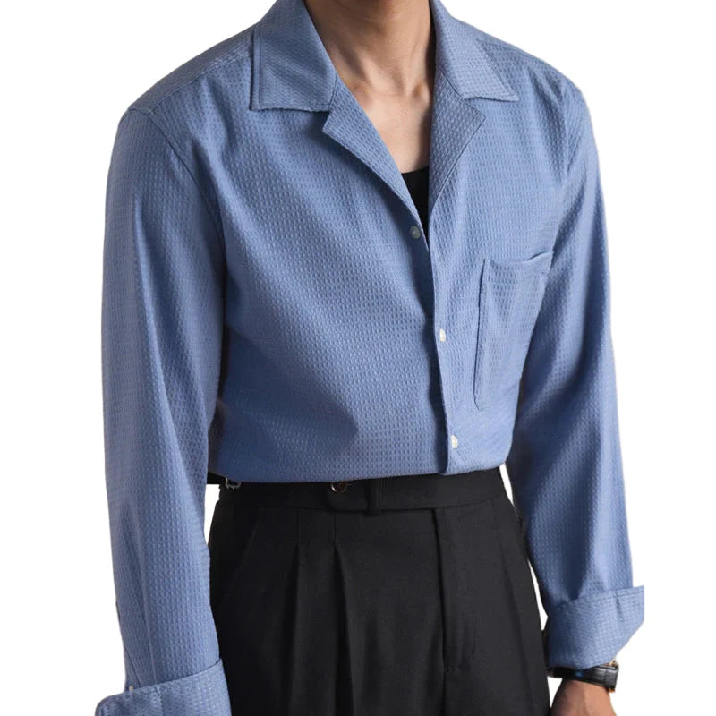Men Cuban Collar Shirt | Long Sleeve | Casual Business Dress Shirt