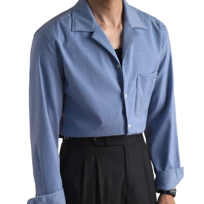 Men Cuban Collar Shirt | Long Sleeve | Casual Business Dress Shirt