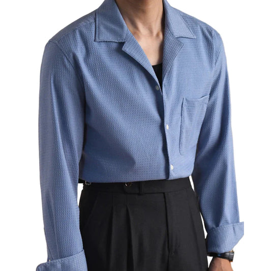 Men Cuban Collar Shirt | Long Sleeve | Casual Business Dress Shirt