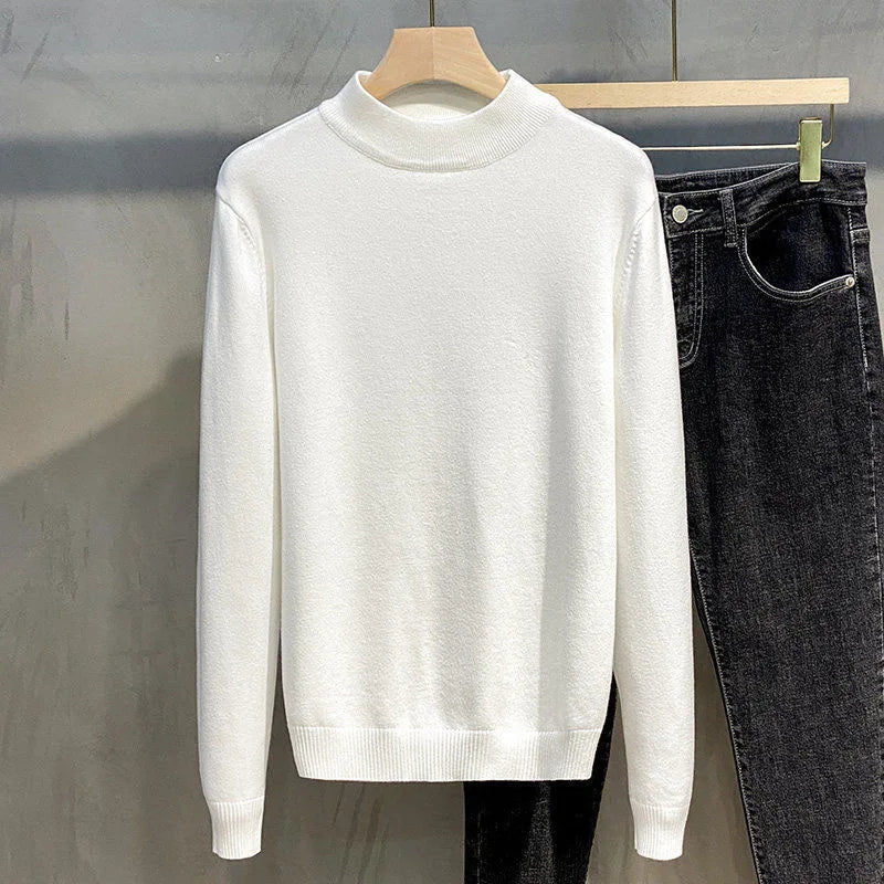 Men Plain Half Turtleneck | Long Sleeve Turtleneck | Winter Casual Sweater Pullover White