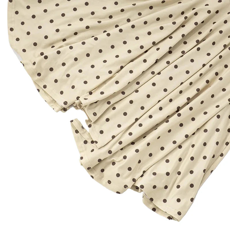 Women Polka Dot Long Skirt | Sleeveless Vest Top | Pleated Skirt Set | Office Dress Set