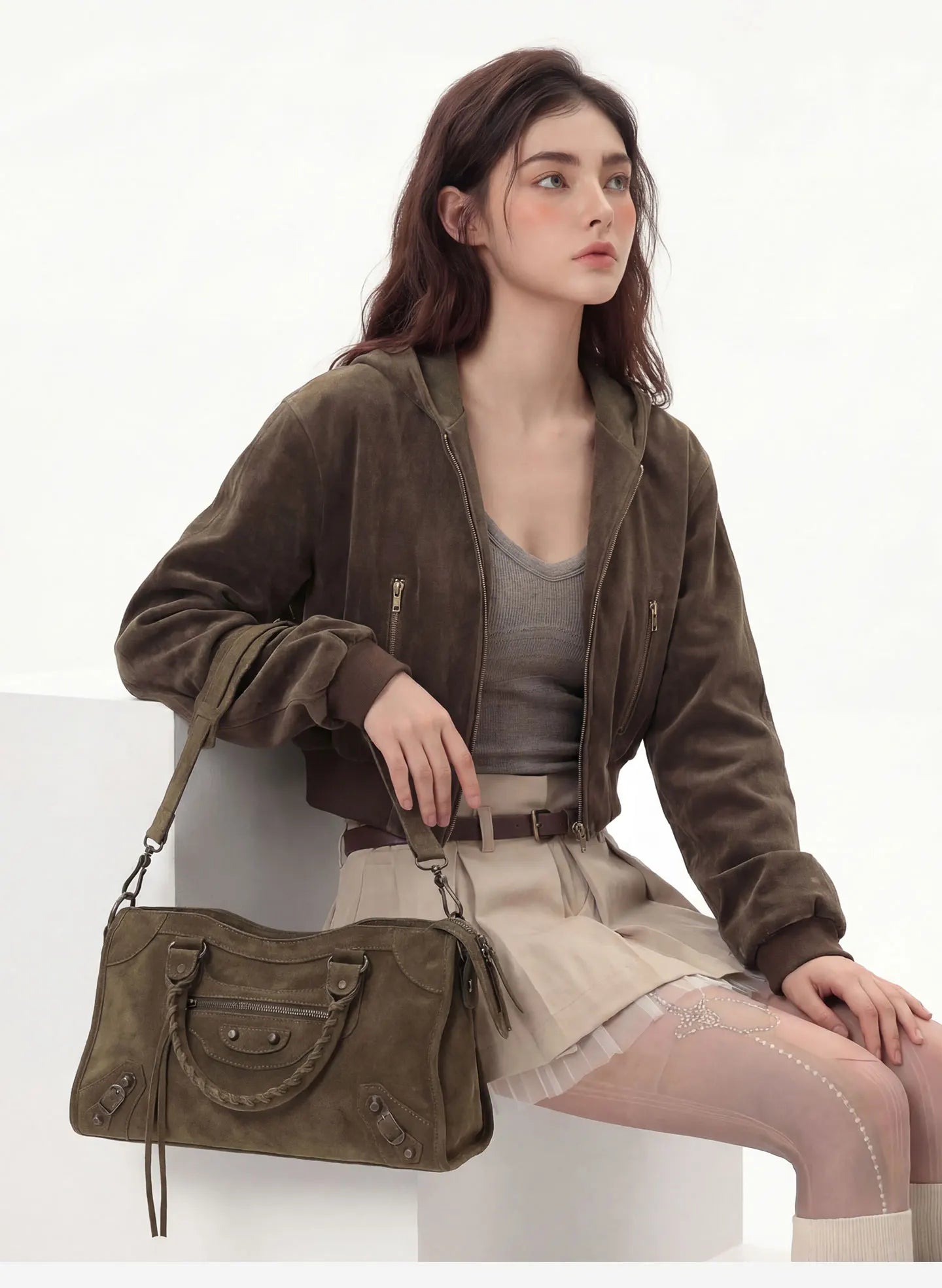 Women Paris Retro Motorcycle Bag | Large Capacity | Suede Leather Bag | Crossbody