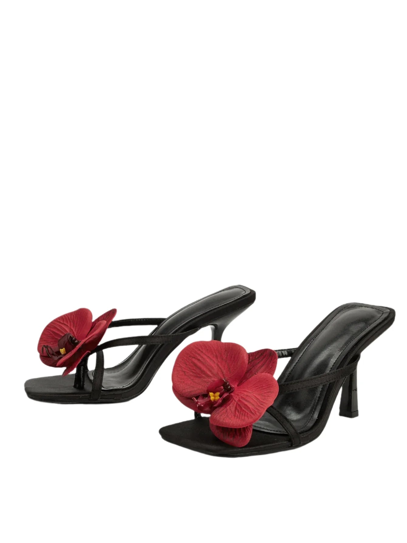 Women Square Toe Flower Heels | Flora | Sandals | Summer | Vacation Black