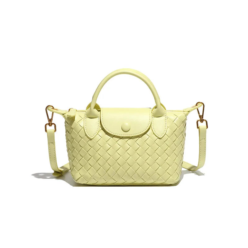 Women Woven Shoulder Bag | Small Dumpling Bag | Bucket Bag | Crossbody Bag | Lunch Box Bag Light Yellow
