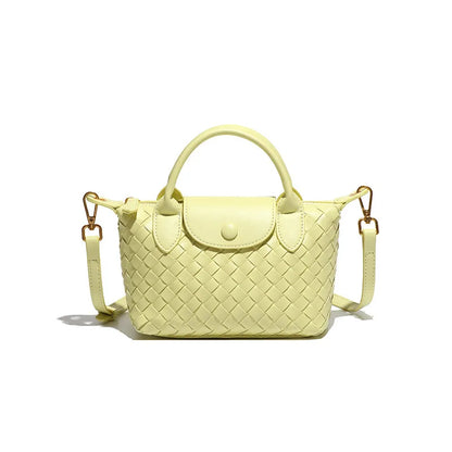 Women Woven Shoulder Bag | Small Dumpling Bag | Bucket Bag | Crossbody Bag | Lunch Box Bag Light Yellow