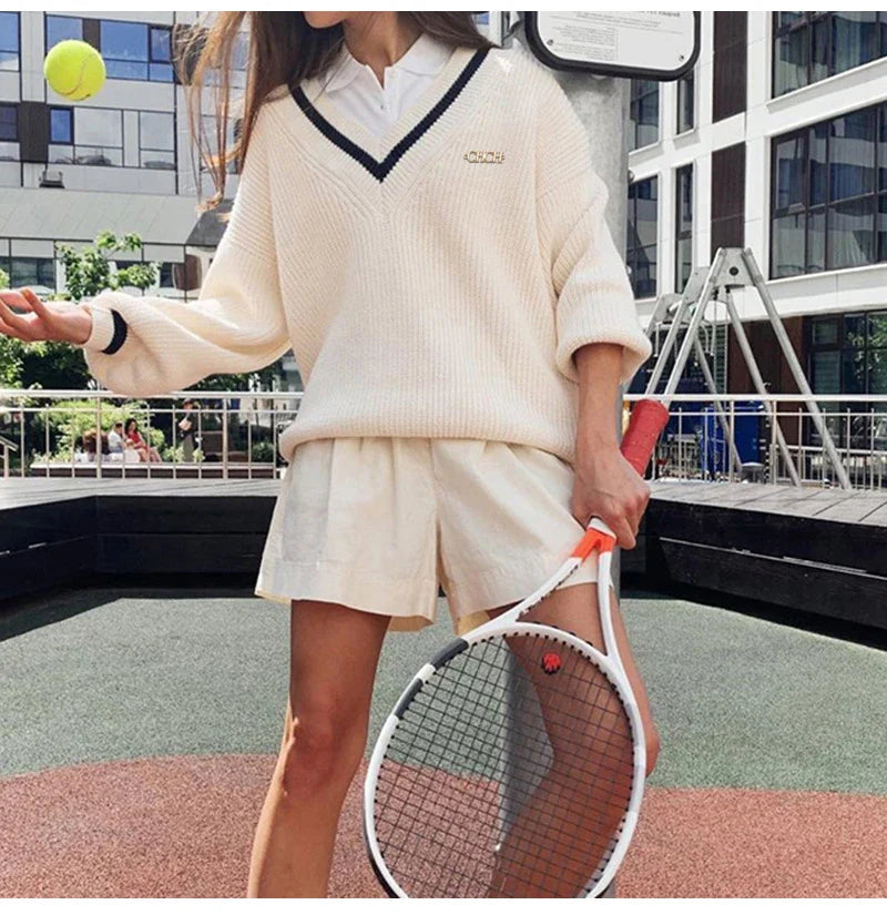 Women Loose Sweater | Autumn | Knitted Pullover | Long Sleeve | V-Neck Knitted Sweater