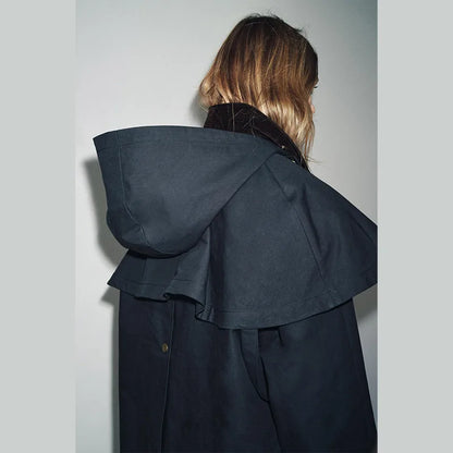 Women Removable Hooded Coat | Loose | Long Jacket | Casual Waterproof Trench Coat | Cape Jacket