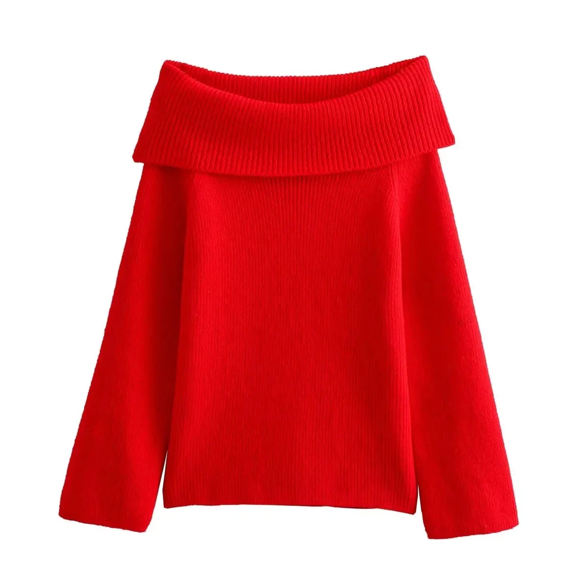 Women Off Shoulder Sweater Top | Knitted Pullover Sweater Top Red