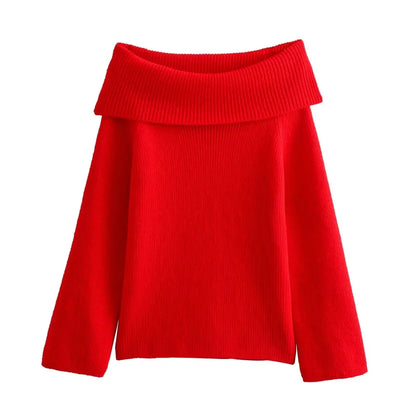 Women Off Shoulder Sweater Top | Knitted Pullover Sweater Top Red