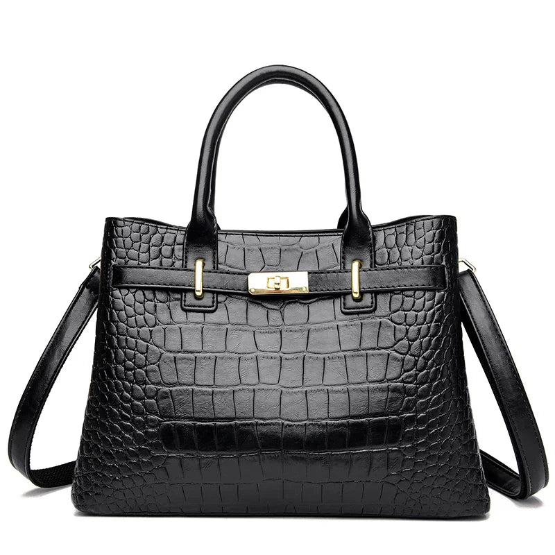 Women 3-layer Leather Handbag | Shoulder Bag Black