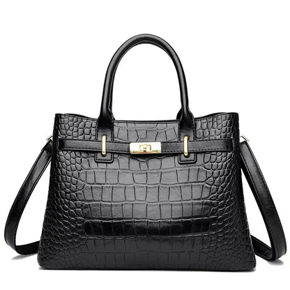 Women 3-layer Leather Handbag | Shoulder Bag Black