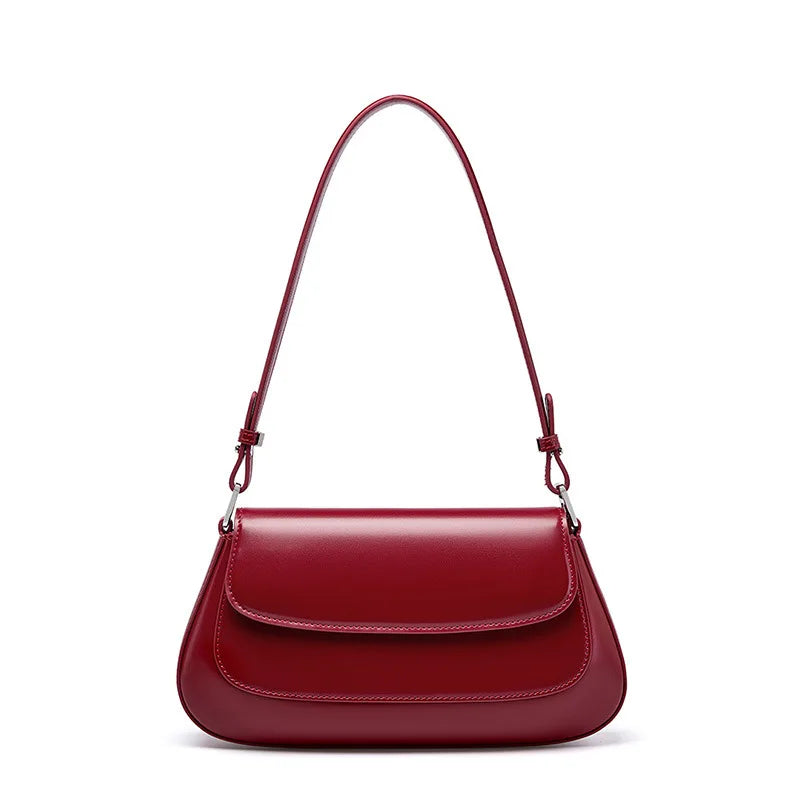 Women Vintage Underarm Genuine Leather Bag Burgundy