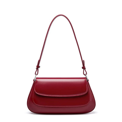 Women Vintage Underarm Genuine Leather Bag Burgundy