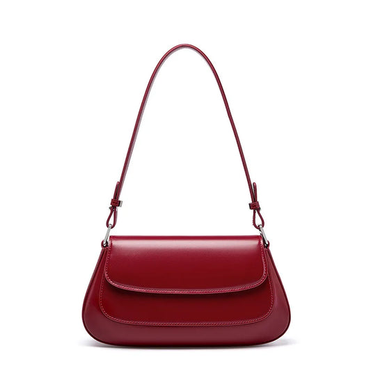 Women Vintage Underarm Genuine Leather Bag Burgundy