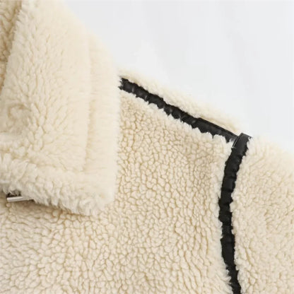 Women White Sherpa Fleece Jacket | Motorcycle Jacket Coat