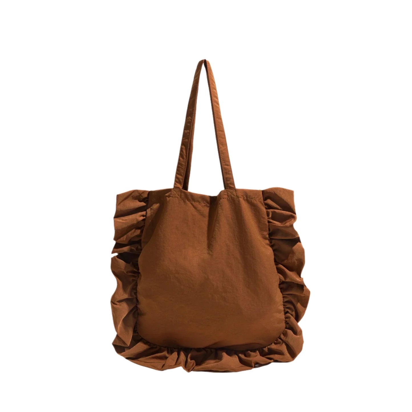Women Ruffled Casual Shopper Handbag | Cloth Tote Bag Brown