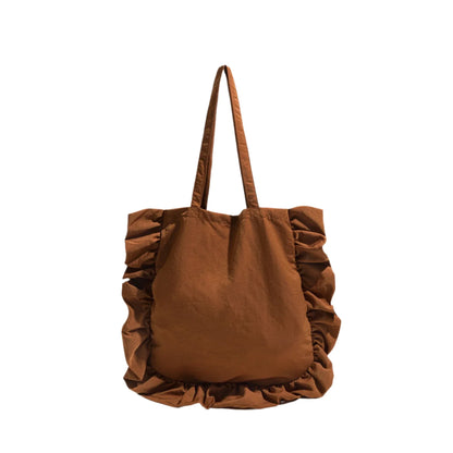 Women Ruffled Casual Shopper Handbag | Cloth Tote Bag Brown