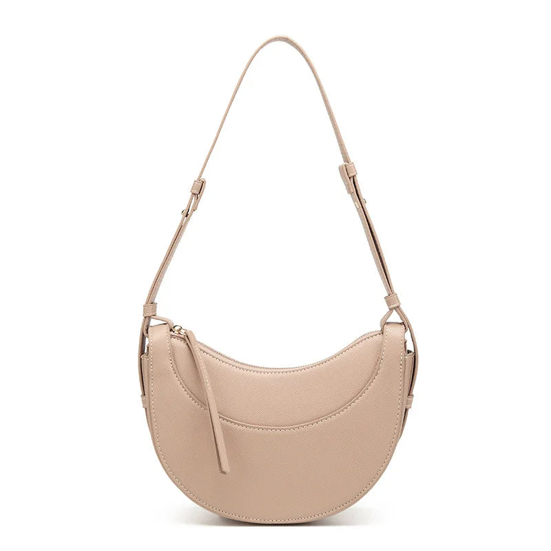 Women French Crescent Saddle Armpit Bag | Luxury Texture | Half Moon Crossbody Bag | Shoulder Bag off White
