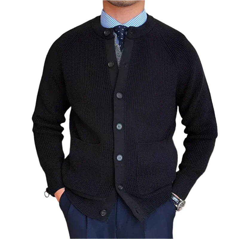 Men Wool Buttoned Crew Neck Sweater | Long Sleeve Casual Knitted Cardigan