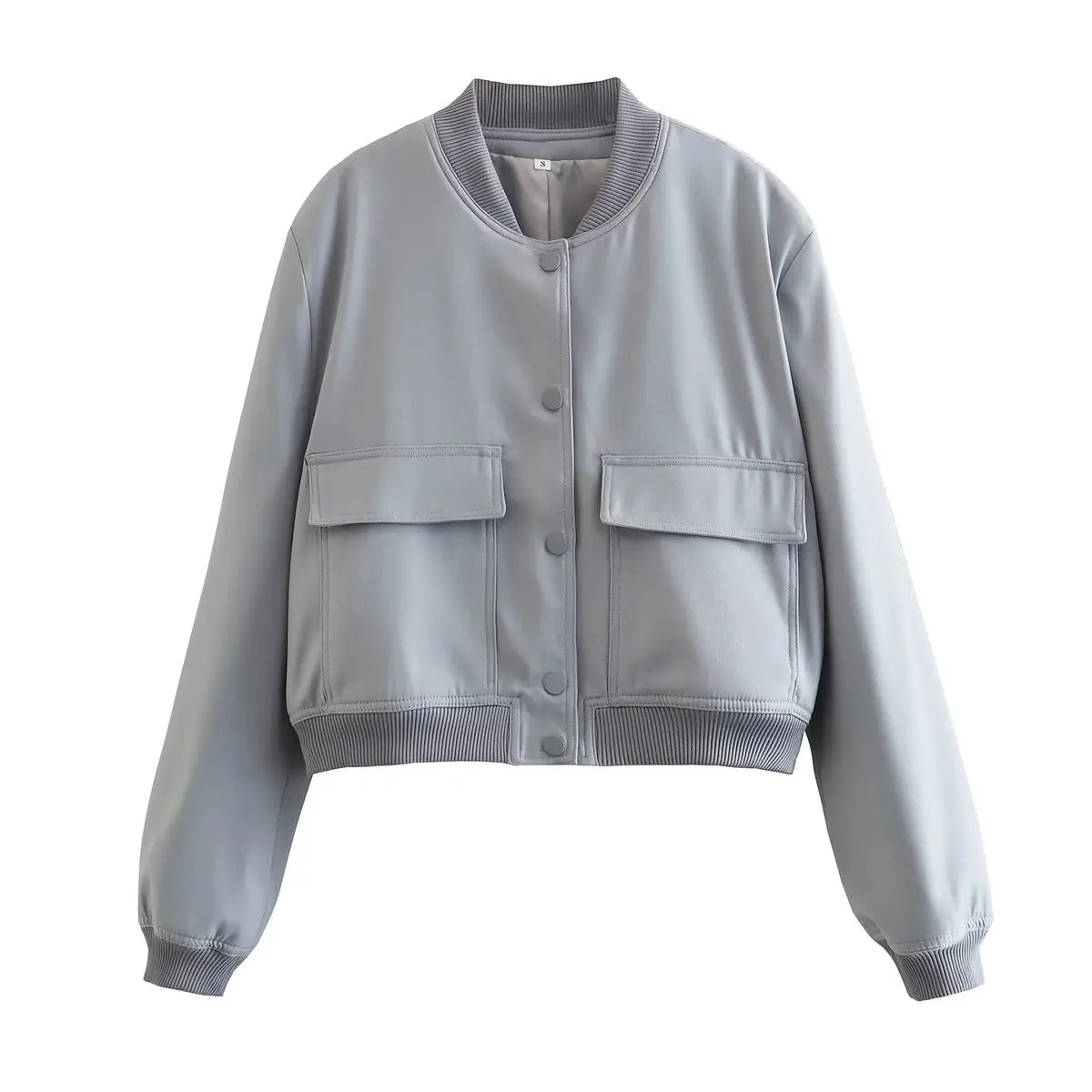 Women Solid Bomber Jacket Light Blue