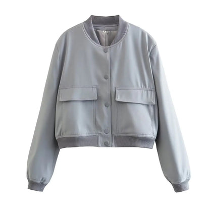 Women Solid Bomber Jacket Light Blue
