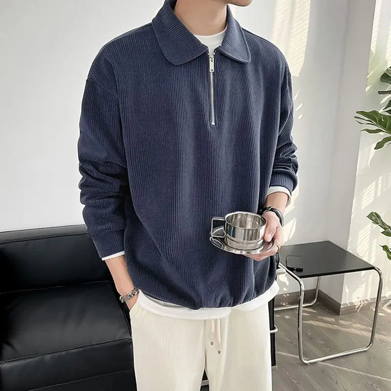 Men Quarter Zip Pullover | Men Solid Sweatshirt Blue