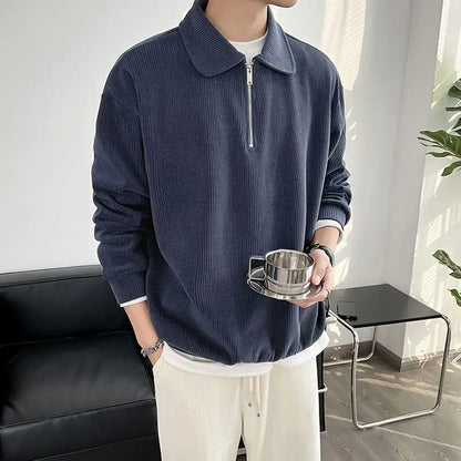 Men Quarter Zip Pullover | Men Solid Sweatshirt Blue