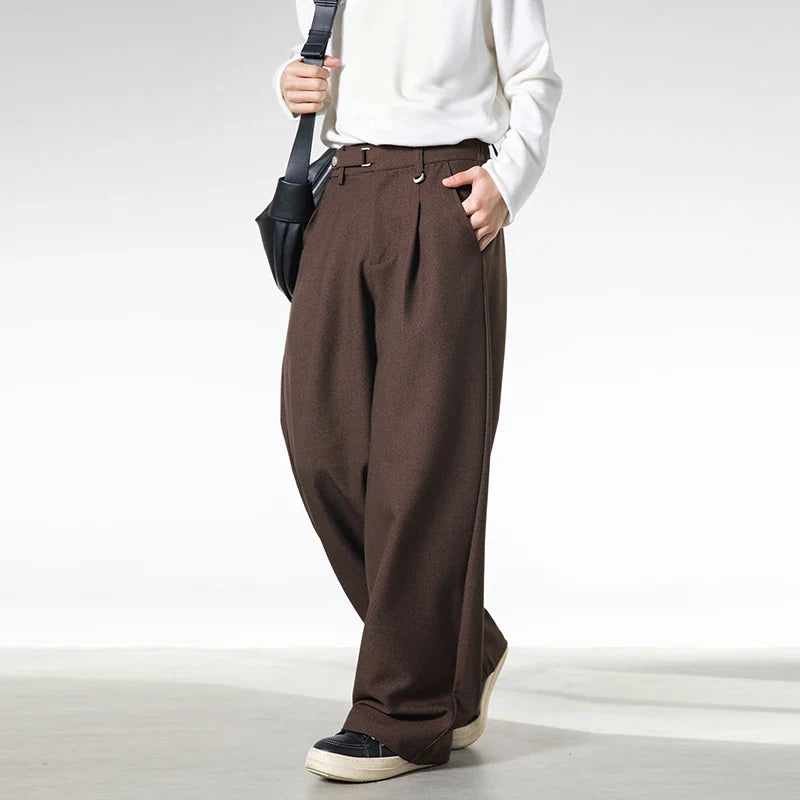 Men Loose Fit Dress Pants | Adjustable Buckle | Pleated | Casual Trousers | Wide Leg
