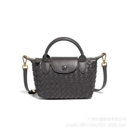 Women Woven Shoulder Bag | Small Dumpling Bag | Bucket Bag | Crossbody Bag | Lunch Box Bag Dark Grey