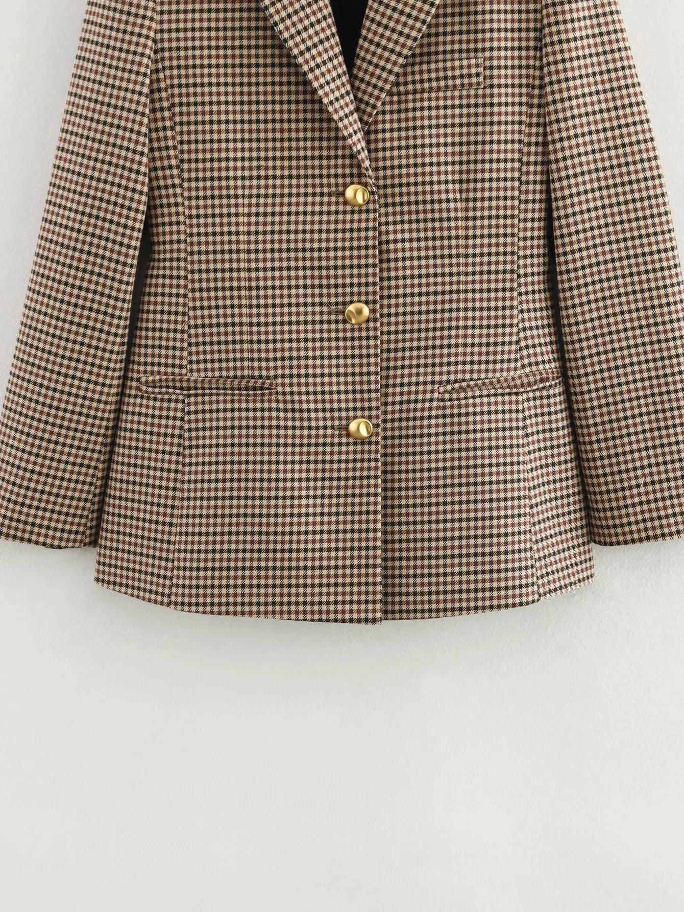 Women Houndstooth Blazer | Vintage Brown Plaid Blazer | Office