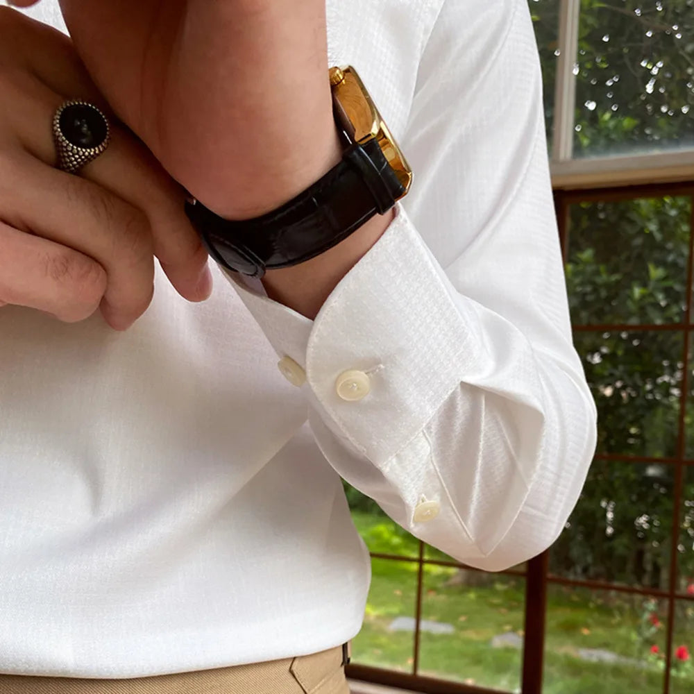 Men Summer Wrinkle Resistant Shirt | Cuban Collar Shirt | Business Shirt | Tuxedo Shirt